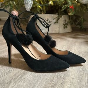 Nieman Marcus Suede PomPom Heels - Sz 10